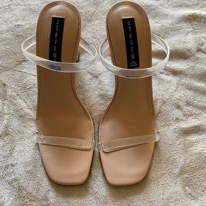 STEVEN by Steve Madden Nude and Clear Mules